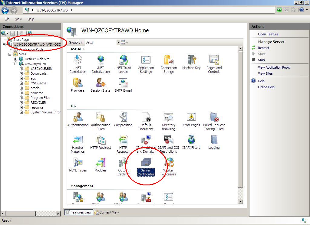 Windows Server 2008 IIS 7.0 - 生成CSR文件步骤图